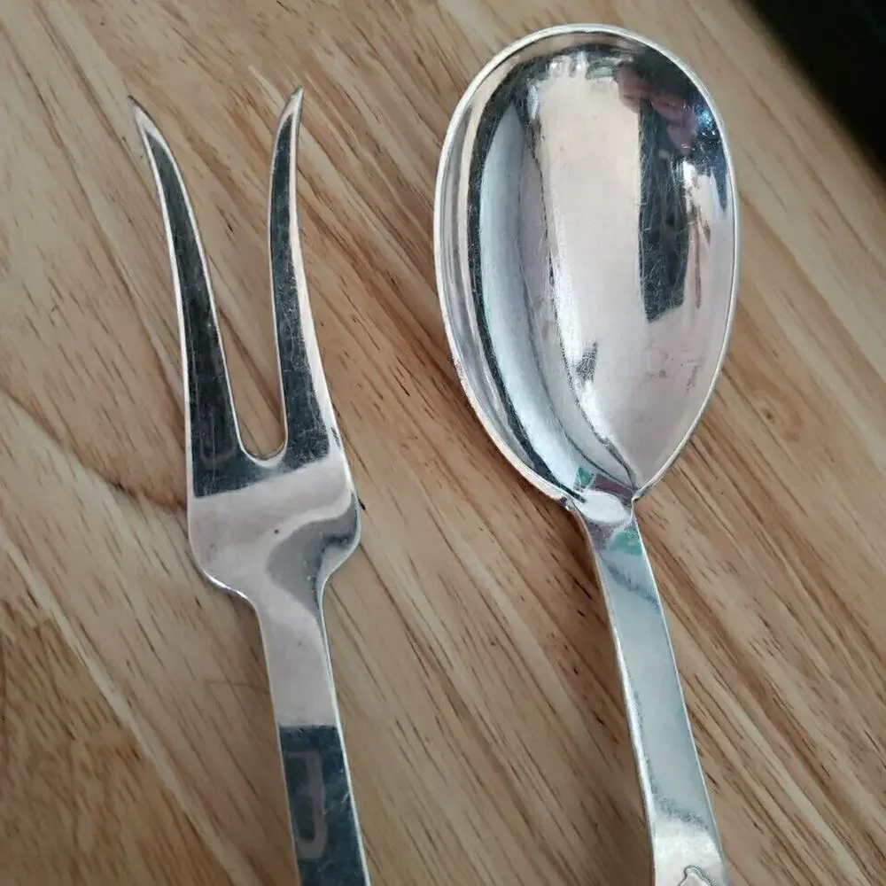 Serving Flatware Set Fork and Spoon Scrolling Leaves Design 60 GP Teapot Mark